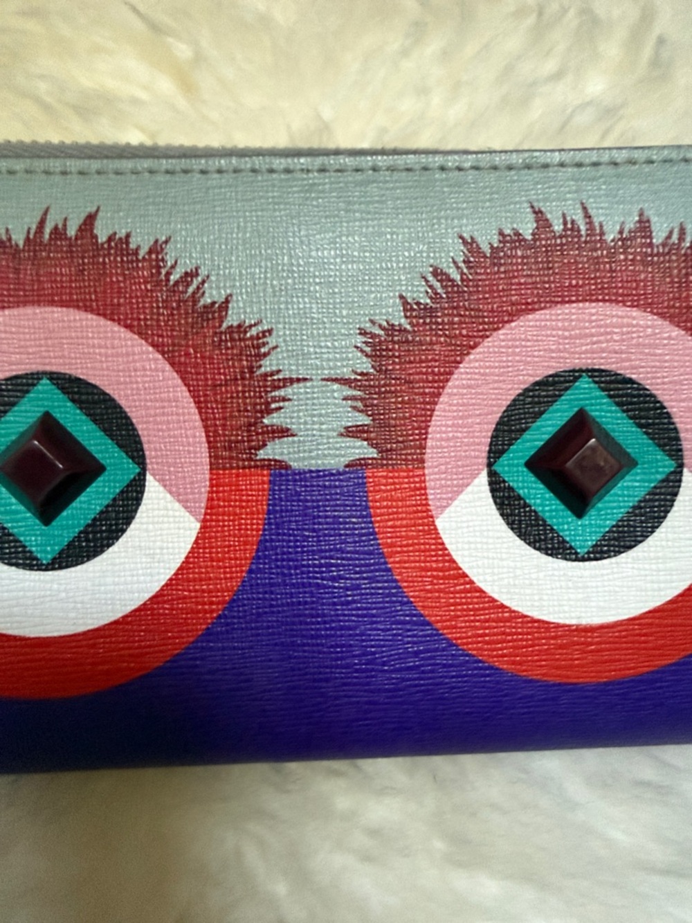 Fendi Colorblock Zip Wallet in Teal, Purple, Red and Pink Eye Motif - Picture 6 of 6